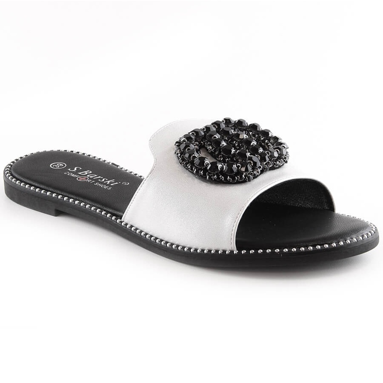 Papuci plati confortabili pentru dama cu zirconi argintii S.Barski Kv 520-30