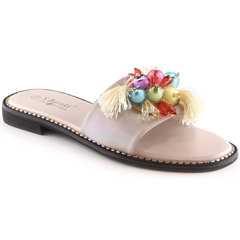 Sandale de dama comode bej plate cu margele S.Barski Kv 2775-47