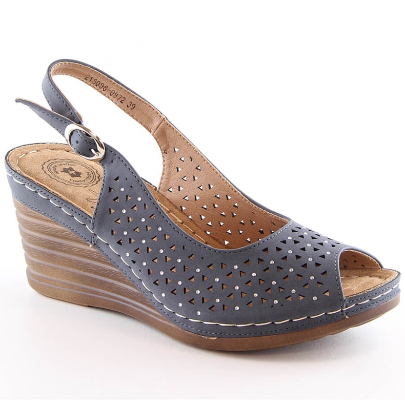 Sandale confortabile de damă pe pană cu zirconi bleumarin eVento 0972 albastru Sandale confortabile de damă pe pană cu zirconi bleumarin eVento 0972 albastru