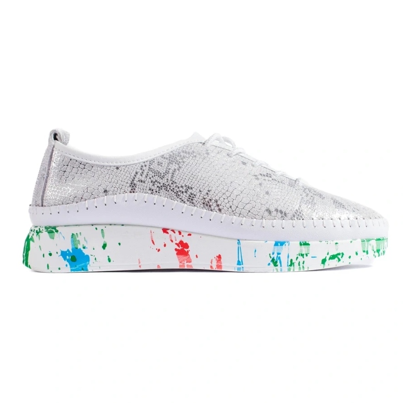 Pantofi de damă din piele argintie cu platformă Shelovet colorată