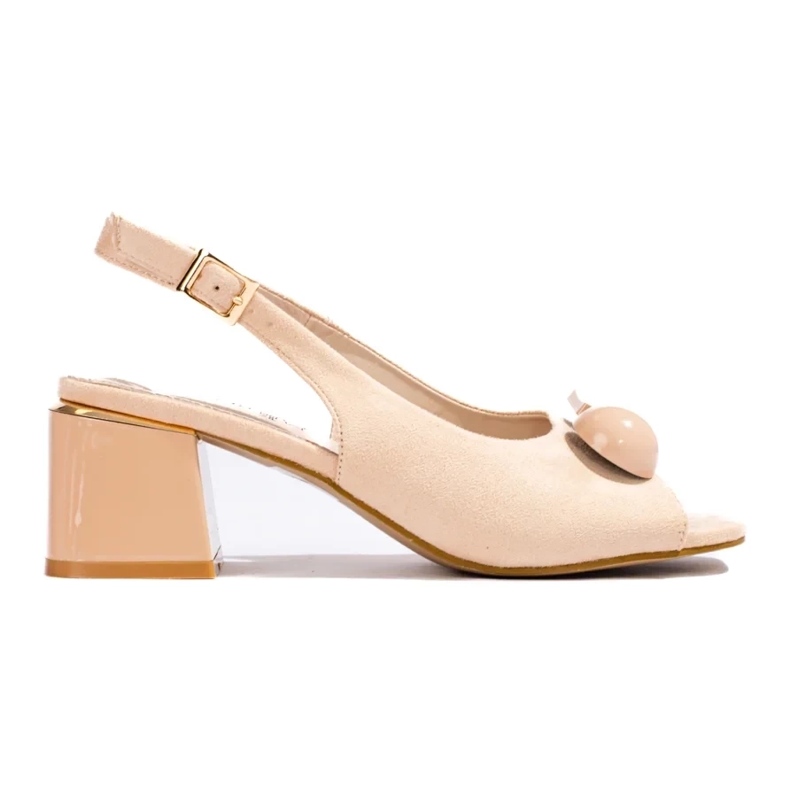 Sandale de piele intoarsa bej cu toc mic de la Shelovet