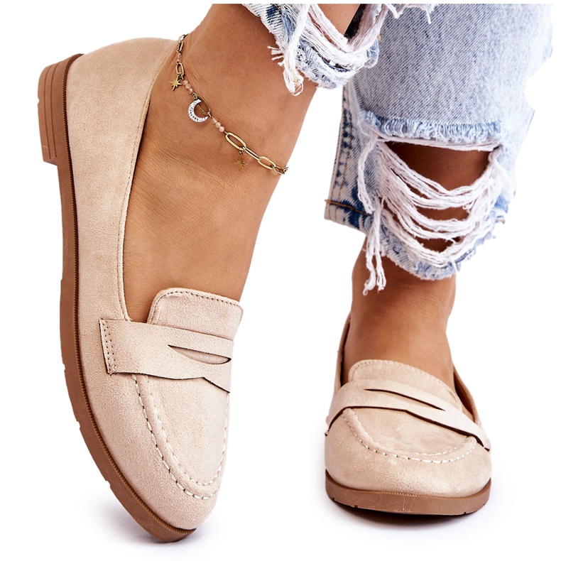 PS1 Mocasini confortabili de dama din piele intoarsa Bej Lucca