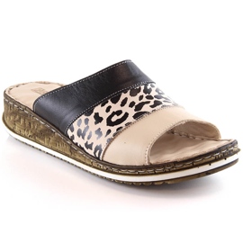 Papuci de femei confortabili din piele cu imprimeu leopard Artiker 52C0972 negru