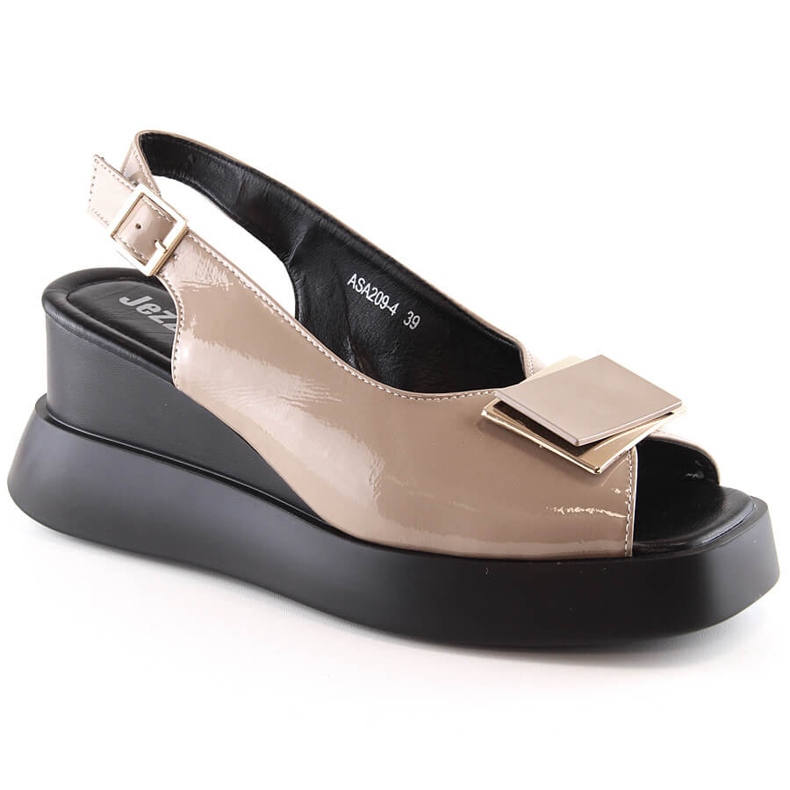 Sandale cu pană damă lăcuite Jezzi SA209-4 bej