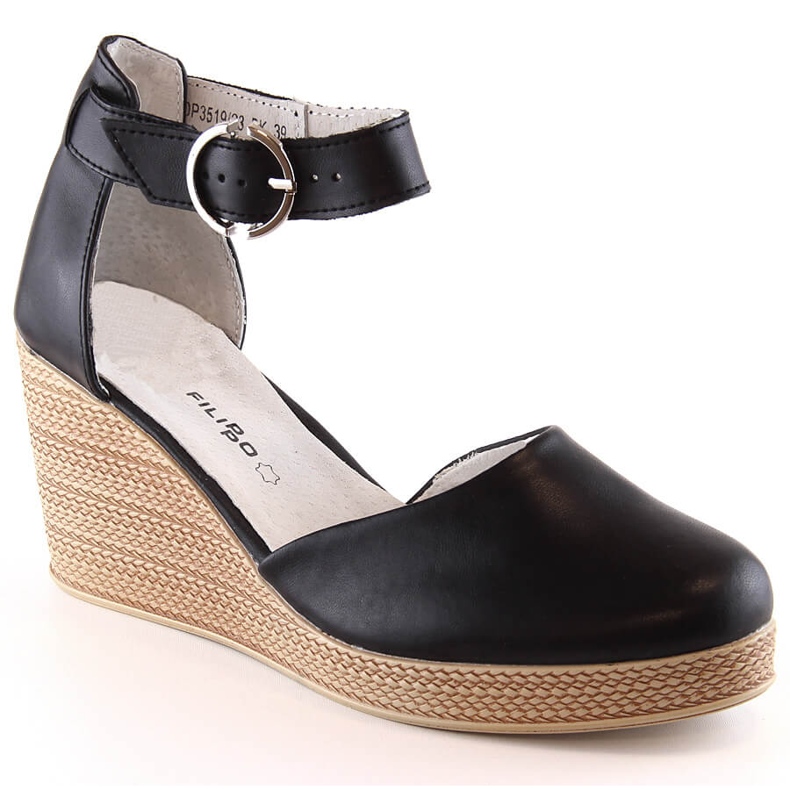 Sandale de damă cu pană din piele neagră Filippo DS3519 negru