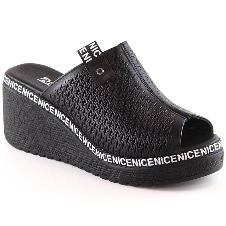 Sandale de damă din piele cu pană ajurata neagră Artiker 50C0523 negru