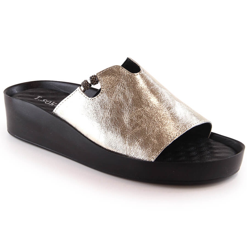 Papuci de dama din piele metalica aurii T.Sokolski L23-346 de aur