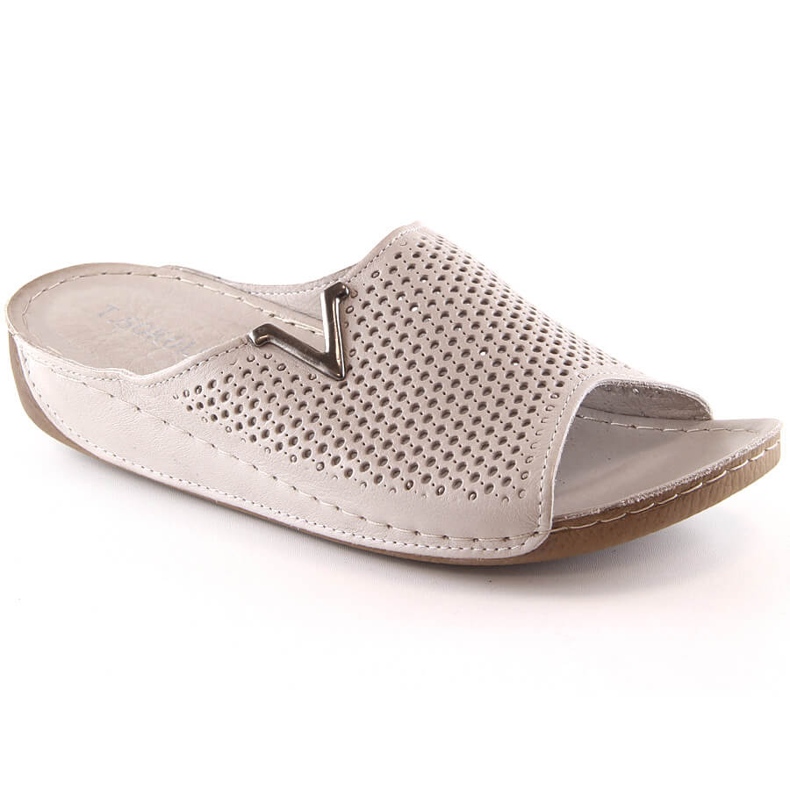 Papuci de dama din piele bej ajurata T.Sokolski L23-356