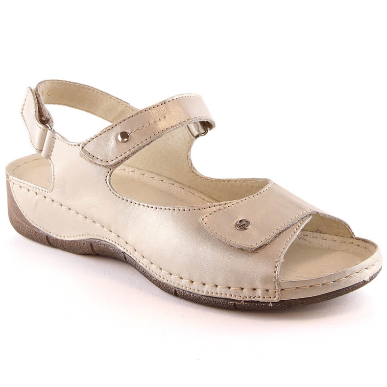 Sandale confortabile din piele pentru femei cu Velcro auriu Helios 266-2 de aur