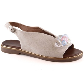Sandale de dama plate de piele intoarsa cu cristale bej Jezzi RMR2266-2