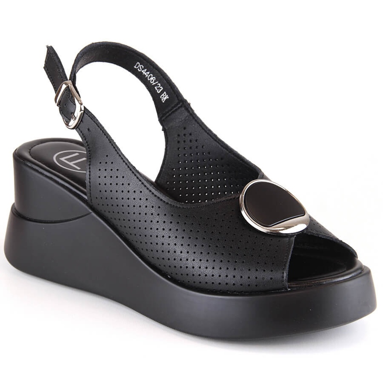 Sandale de damă cu pană din piele neagră Filippo DS4406 negru Sandale de damă cu pană din piele neagră Filippo DS4406 negru