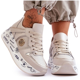 PE1 Pantofi de damă din piele pe o platformă groasă Bej Asturias