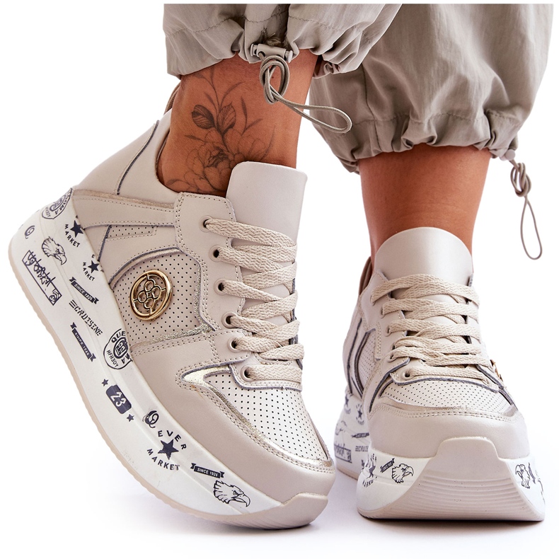 PE1 Pantofi de damă din piele pe o platformă groasă Bej Asturias