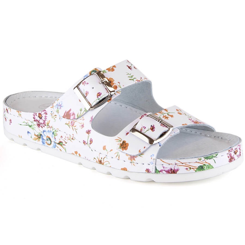Sandale de damă confortabile din piele cu flori Helios 288 alb Sandale de damă confortabile din piele cu flori Helios 288 alb