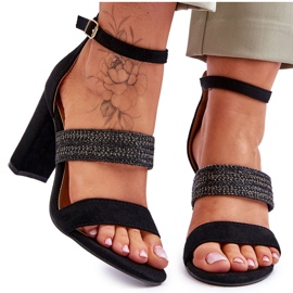Sandale De piele intoarsa Cu Toc Impletit Roselia Neagra negru