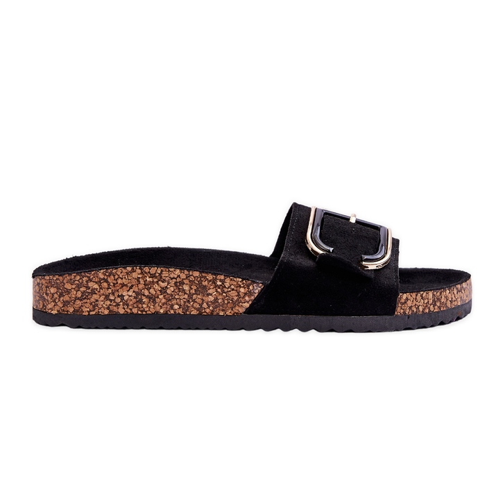 Papuci de dama din piele intoarsa cu platforma Negri Festil negru