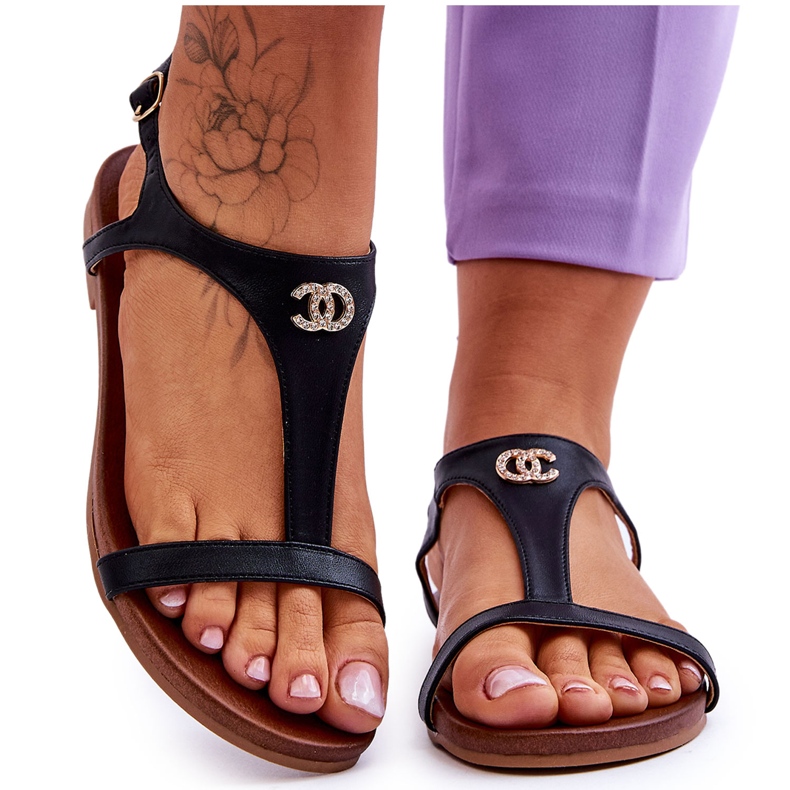 Sandale Plate Cu Decorat S.Barski KV-5541-45 Negru