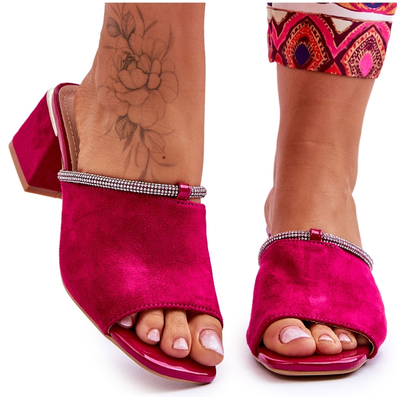 Papuci din piele intoarsa cu toc inalt S.Barski KV-612-2 Fuchsia roz