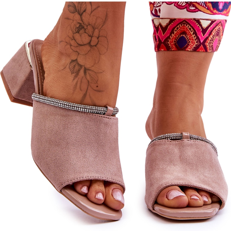 S.Barski Papuci din piele intoarsa cu toc inalt KV-612-2 Bej