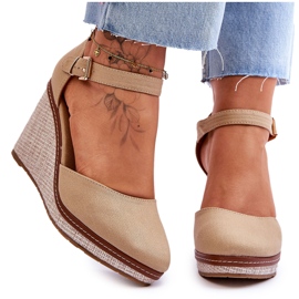 Sandale cu pană clasice de damă Bej închis Malani