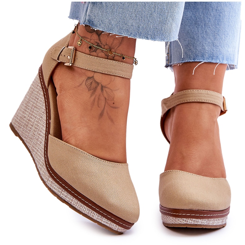 Sandale cu pană clasice de damă Bej închis Malani