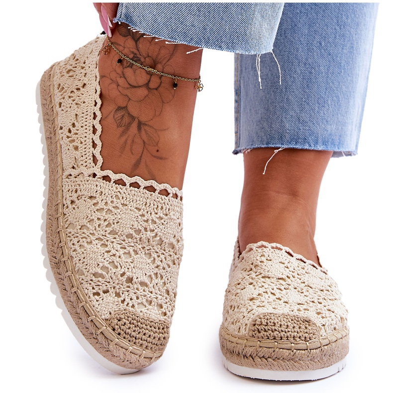 Espadrile Slip On Dantela Bej Blanco