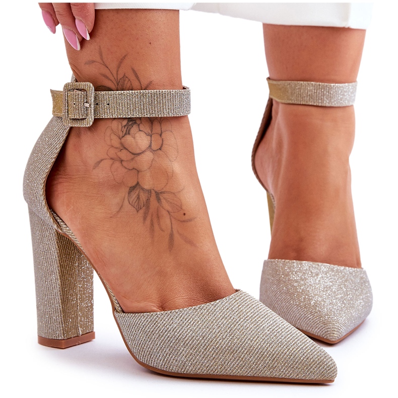 Pompe strălucitoare cu toc înalt Aur True Love de aur