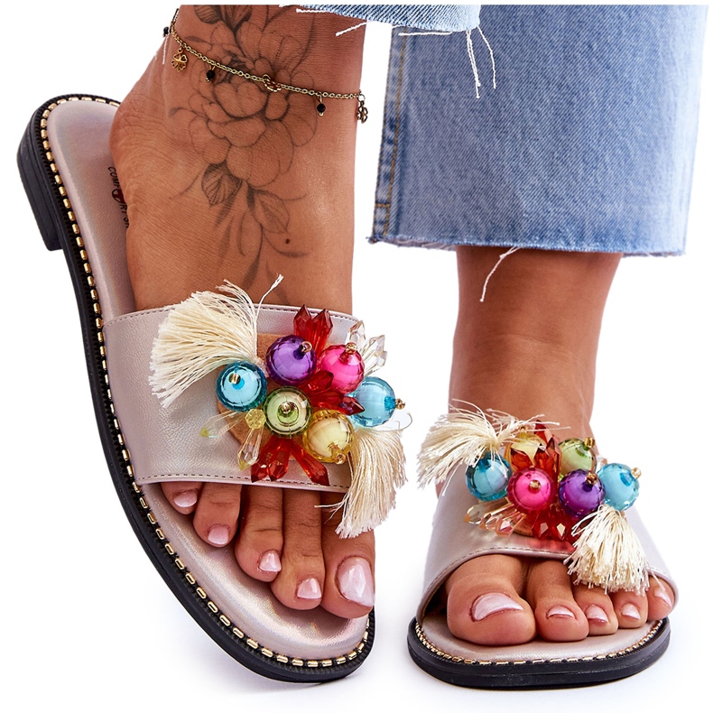 Papuci Cu margele decorative S.Barski KV-2775-47 Nud bej