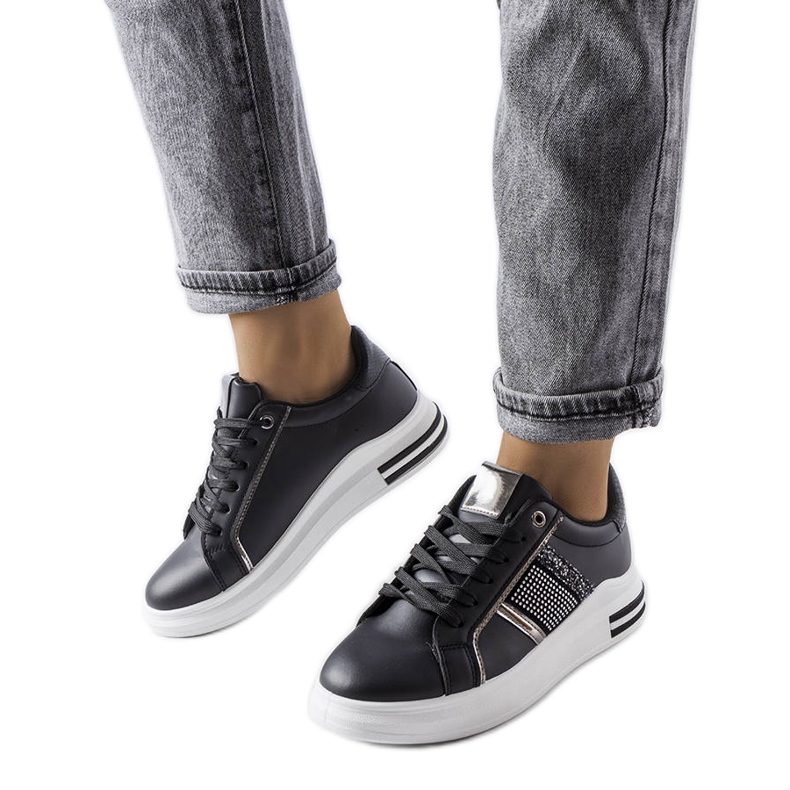 Tenisi negri decorati cu strasuri Xarles negru