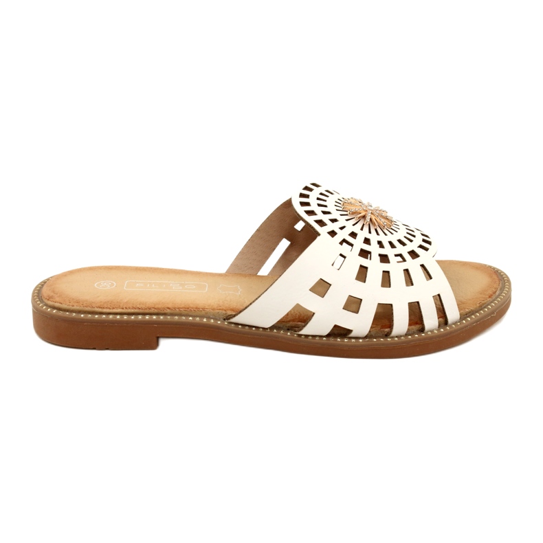 Flip-flops ajurat pentru femei la modă cu zirconi Filippo DK4621/23 WH alb