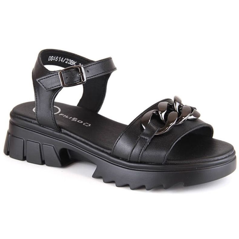 Sandale din piele cu lanț Filippo DS4614 negru