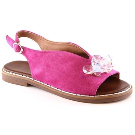Sandale plate de piele intoarsa cu cristale Jezzi W RMR2266-2 fucsia roz