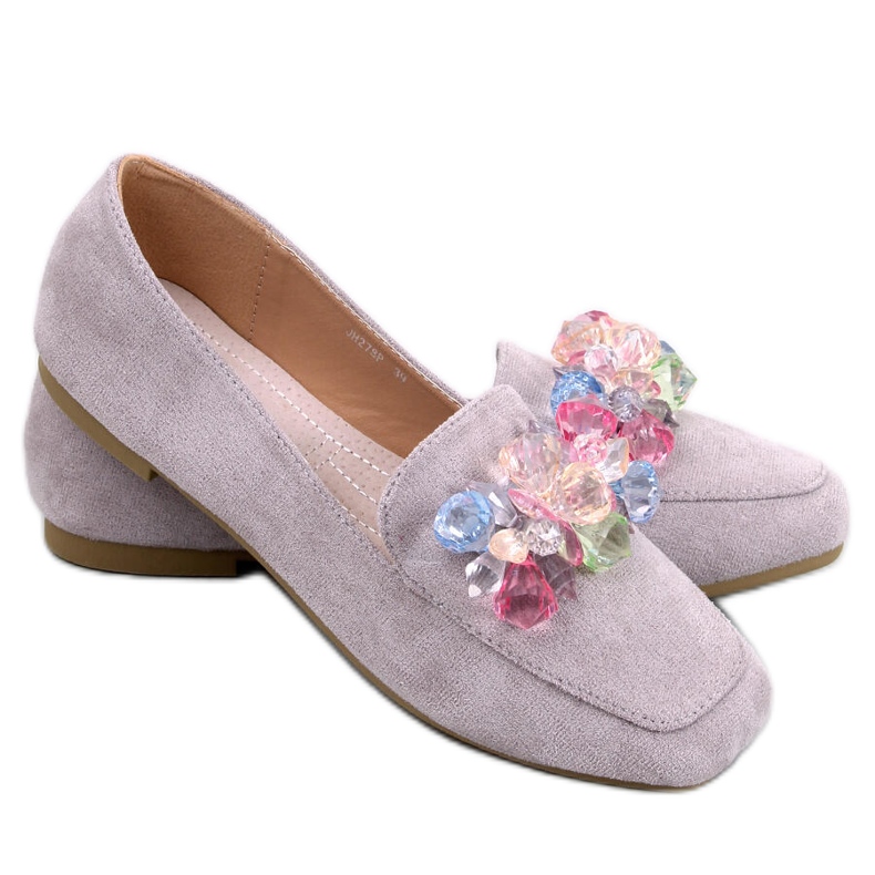 Mocasini Deley Grey cu margele gri