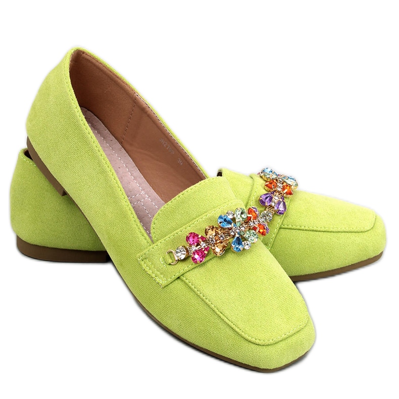 Mocasini Davitian Green cu strasuri verde