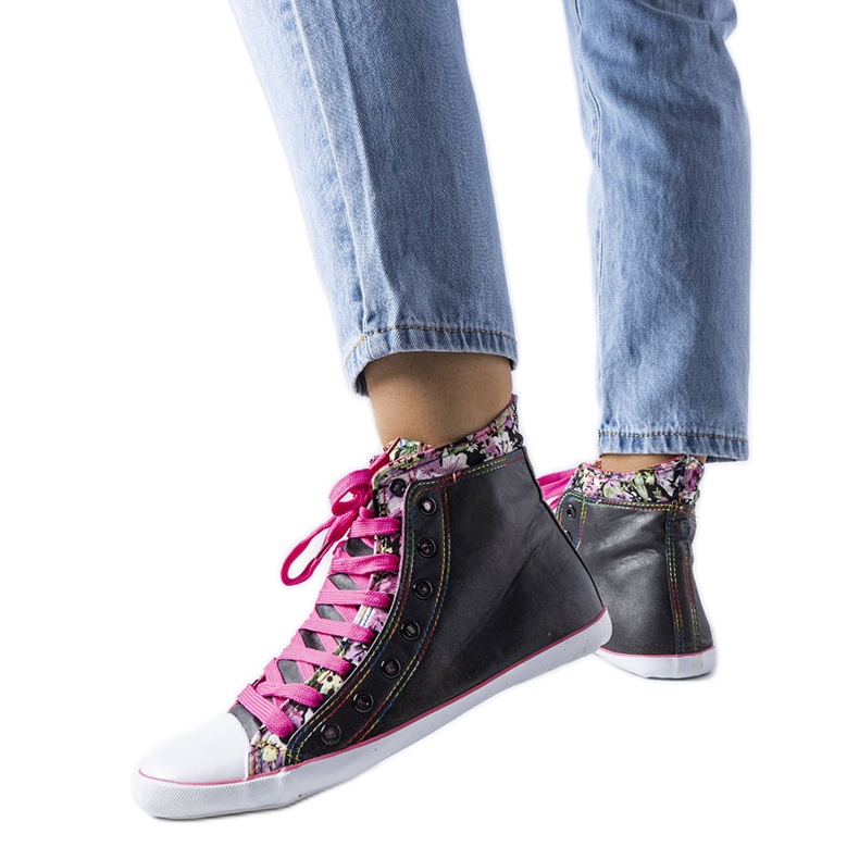 Botine negre florale de la Marphisa negru