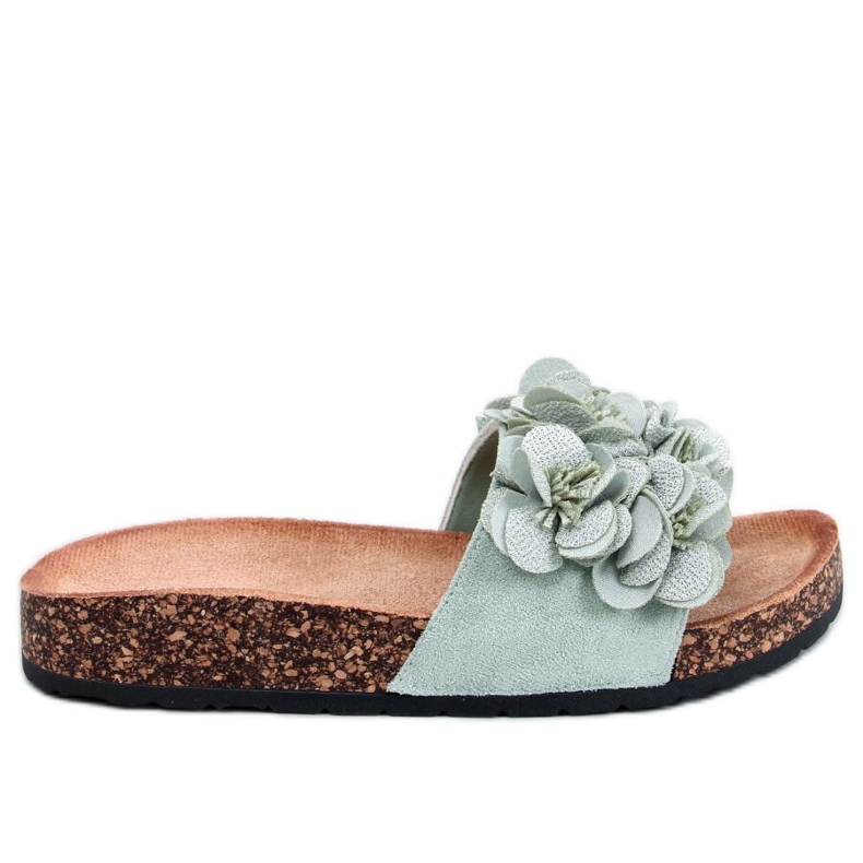 Papuci de plută cu flori Brice Green verde