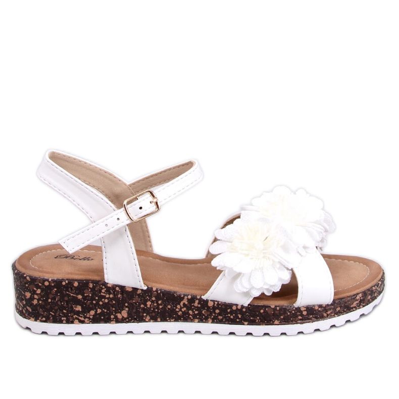 Sandale cu pană cu flori de la Hahn White alb