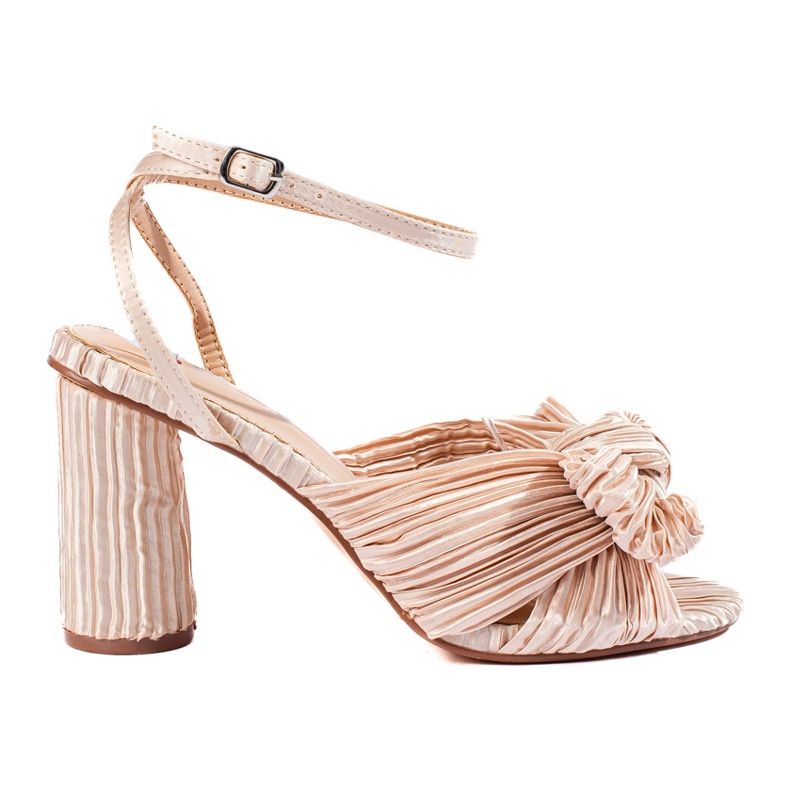 Sandale Shelovet bej cu toc inalt din material textil