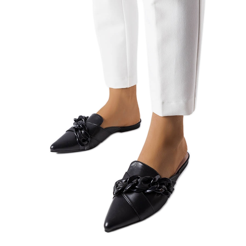 Sandale negre elegante cu lant de la Patenaude negru