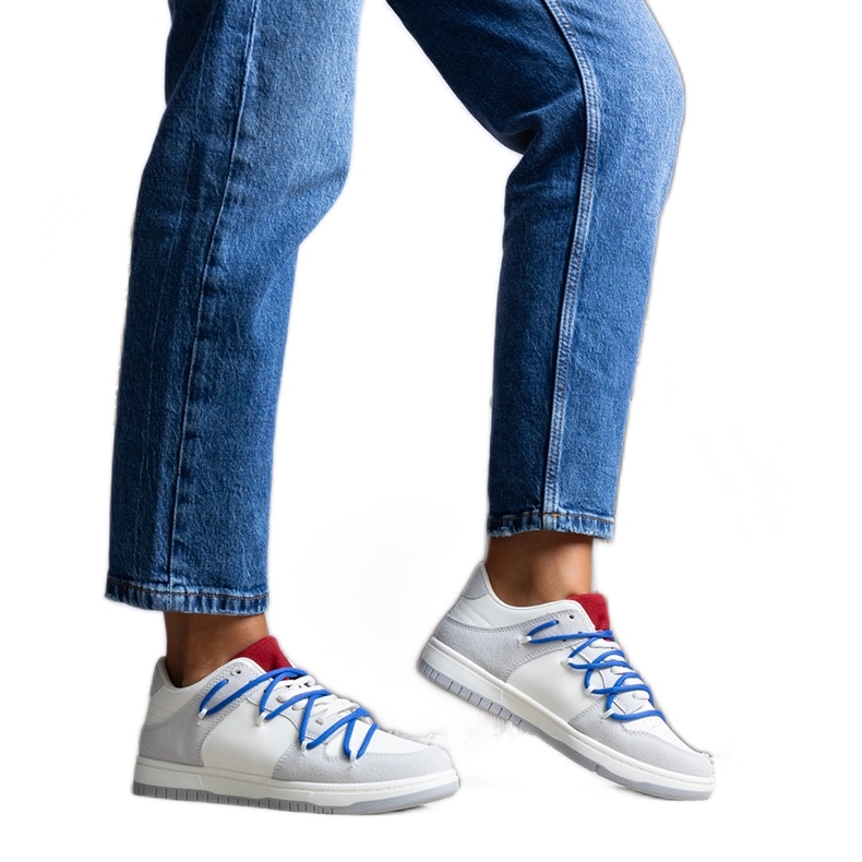 Tenisi Aucoin gri cu sireturi bleumarin alb