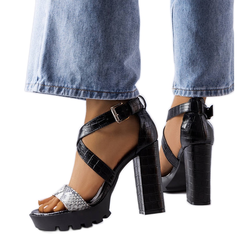 Sandale albe Trépanier cu imprimeu șarpe