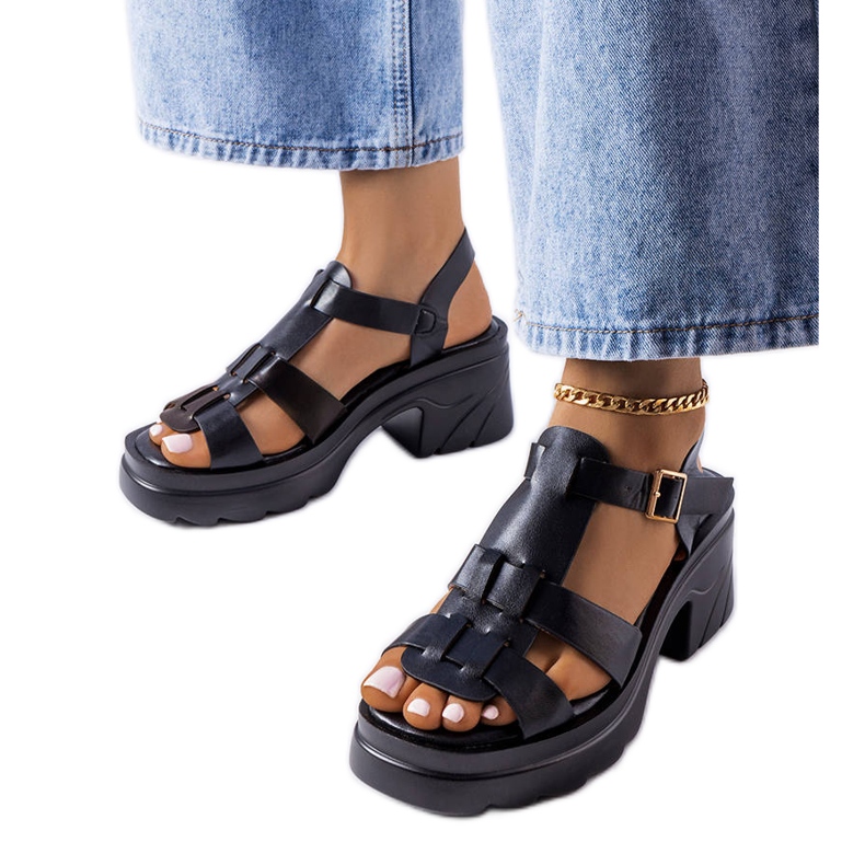 Sandale negre cu toc stiletto Sunset negru