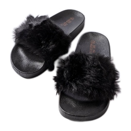 Papuci negri cu blana de la Genevre negru Papuci negri cu blana de la Genevre negru