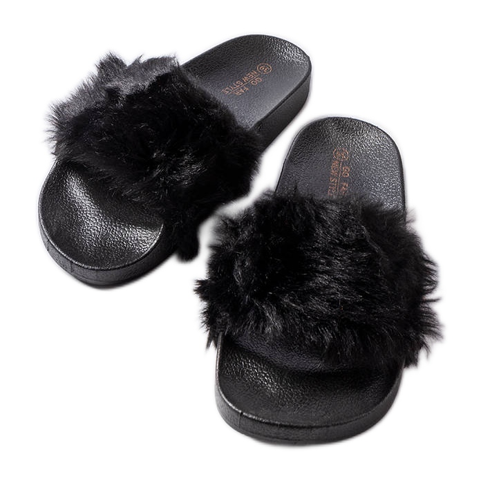 Papuci negri cu blana de la Genevre negru Papuci negri cu blana de la Genevre negru