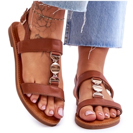 Sandale Plate Damă Cu Curea Decorativă Maro Berry