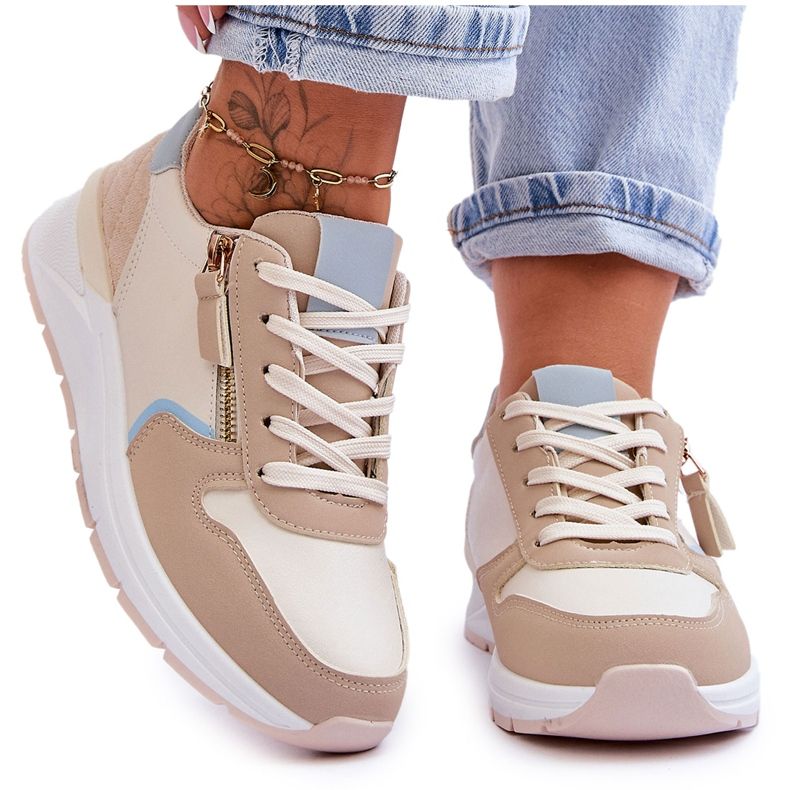 PG1 Pantofi Sport Dama Cu Fermoar Bej Larisa PG1 Pantofi Sport Dama Cu Fermoar Bej Larisa