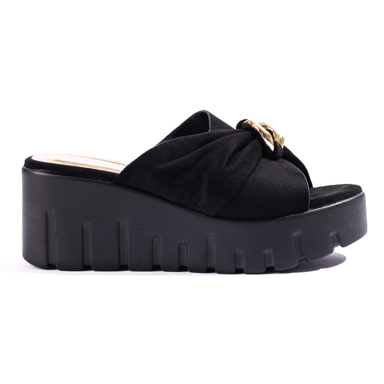 Sandale negre cu pană înaltă de la Shelovet negru Sandale negre cu pană înaltă de la Shelovet negru