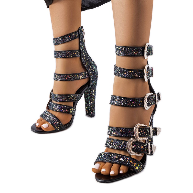 Sandale înalte cu sclipici negre de la Walnut negru