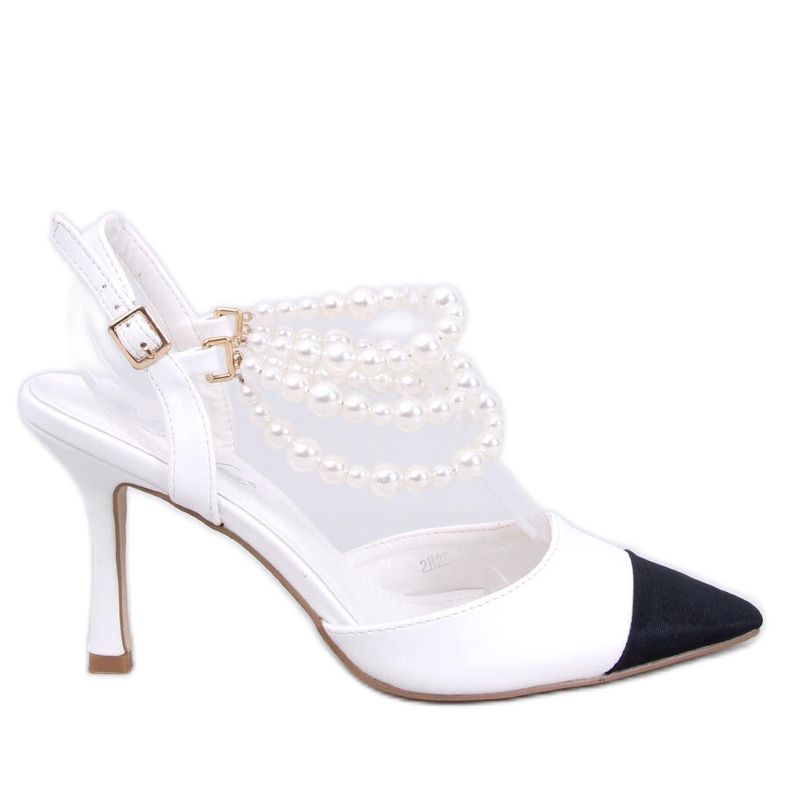 Pompe cu toc deschis cu perle Harmony White alb