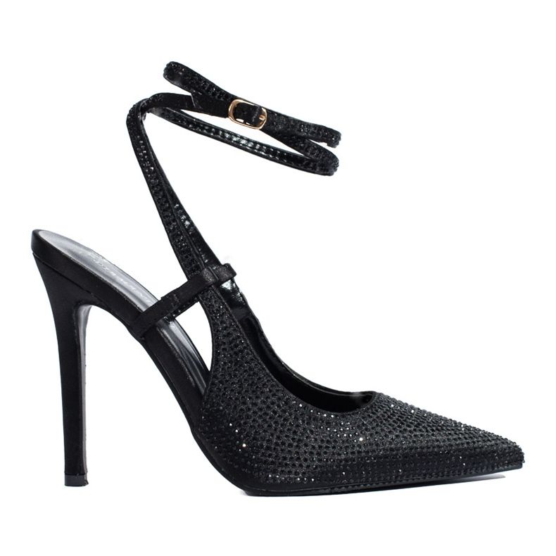 Pompi negri pe toc inalt cu cristale de la Shelovet negru